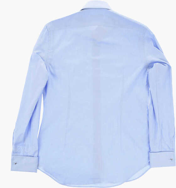 Butoni CORNELIANI Herringbone-Pattern Cotton Shirt With Cufflinks Blue Barbati (BM 19748939) 4