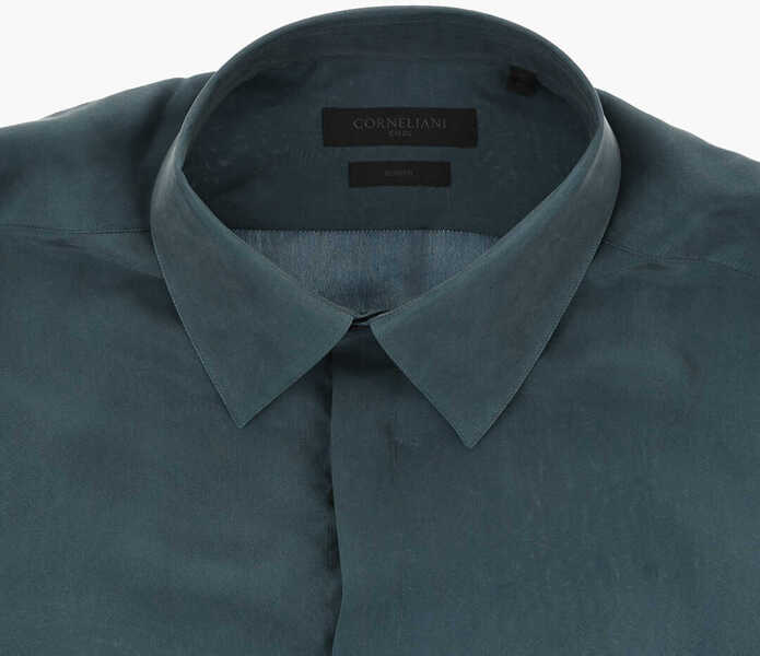 Camasi elegante CORNELIANI Code Slim Fit Silk Shirt With Italian Collar Green Barbati (BM 19749026) 3