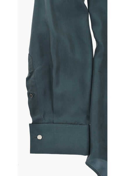 Camasi elegante CORNELIANI Code Slim Fit Silk Shirt With Italian Collar Green Barbati (BM 19749026) 4