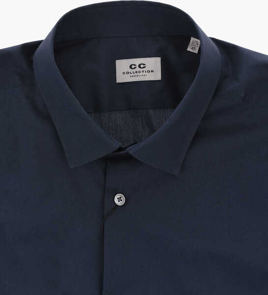 Camasi casual CORNELIANI Cc Collection Stretch Cotton Solid-Color Shirt Blue Barbati (BM 19749044) 2
