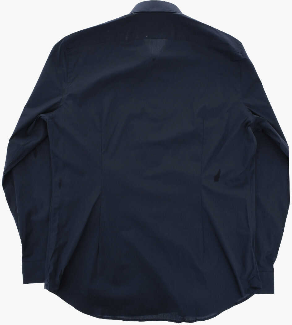 Camasi casual CORNELIANI Cc Collection Stretch Cotton Solid-Color Shirt Blue Barbati (BM 19749044) 4