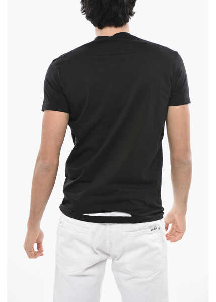 Tricouri DSQUARED2 Crewneck Cotton T-Shirt With Lam Print Black Barbati (BM 19749047) 2