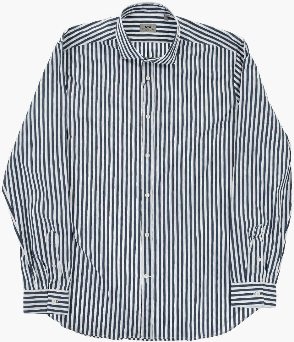 Camasi casual CORNELIANI Awning-Striped Shirt With French Collar Blue Barbati (BM 19749059) 2