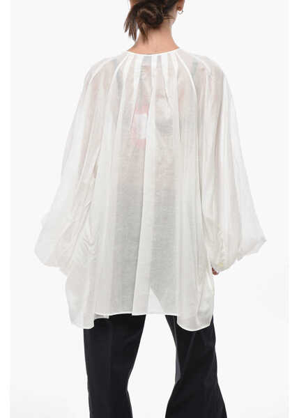Bluze The Latest Cotton-Blend Blouse Biro With Puff Sleeves White Femei (BM 19749065) 2
