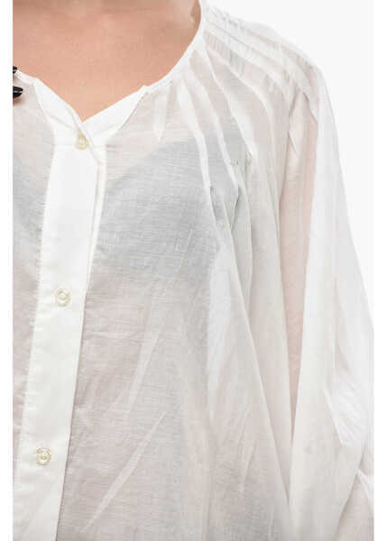 Bluze The Latest Cotton-Blend Blouse Biro With Puff Sleeves White Femei (BM 19749065) 3