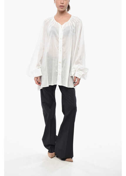 Bluze The Latest Cotton-Blend Blouse Biro With Puff Sleeves White Femei (BM 19749065) 4