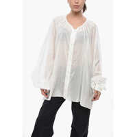 Bluze Cotton-Blend Blouse Biro With Puff Sleeves Femei