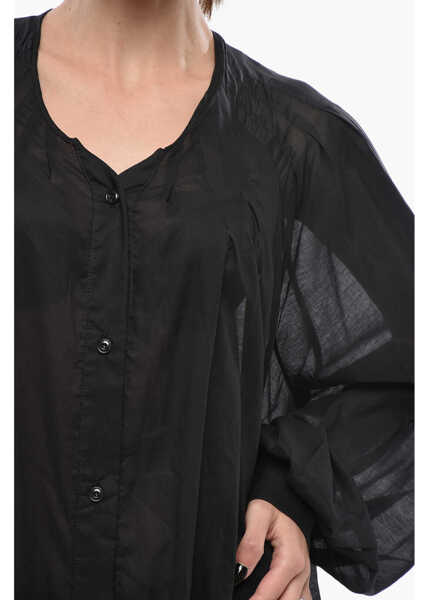 Rochii lungi The Latest Cotton-Blend Shirt Dress Bruge With Puff Sleeves Black Femei (BM 19749068) 3