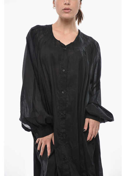 Rochii lungi The Latest Cotton-Blend Shirt Dress Bruge With Puff Sleeves Black Femei (BM 19749068) 4