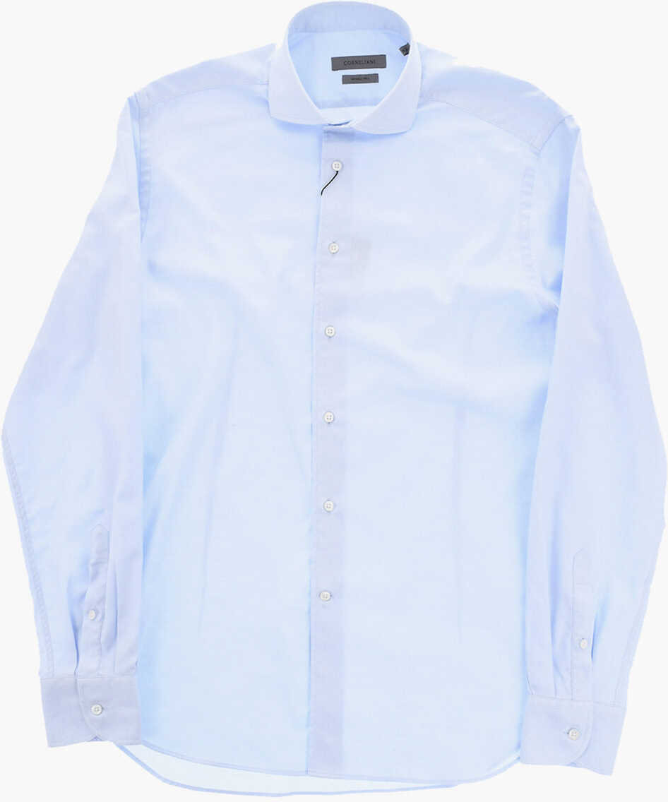Camasi casual CORNELIANI Wrinkle-Free Cotton Shirt With French Collar Blue Barbati (BM 19749074) 2