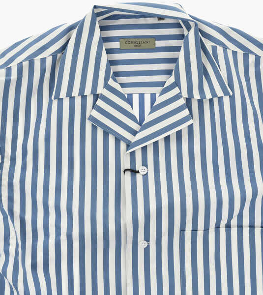 Camasi casual CORNELIANI Circle Awning-Striped Short-Sleeve Shirt With Chest Pocket Blue Barbati (BM 19749095) 3