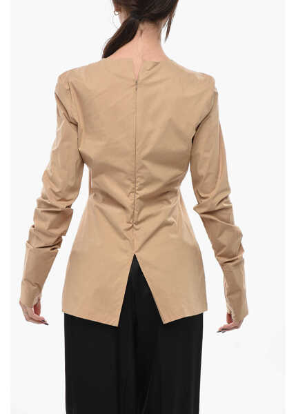 Bluze The Latest Cotton-Blend Blouse With Back Zip Beige Femei (BM 19749098) 2