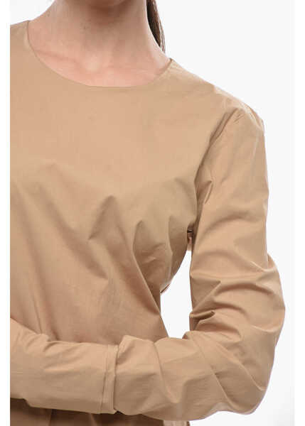 Bluze The Latest Cotton-Blend Blouse With Back Zip Beige Femei (BM 19749098) 3