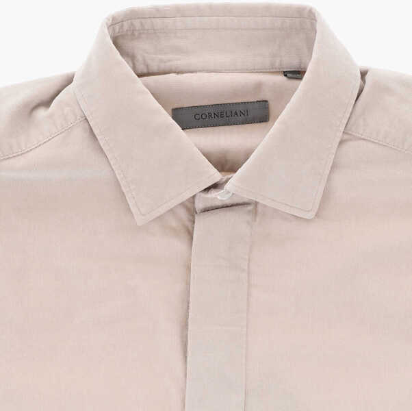 Camasi casual CORNELIANI Velour Shirt With Concealed Button Placket Beige Barbati (BM 19749110) 2