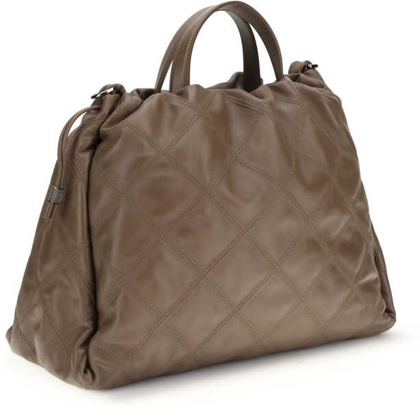 Genti de mana Brunello Cucinelli Large quilted Mellow Handbag TAWNY Femei (BM 19751600) 2