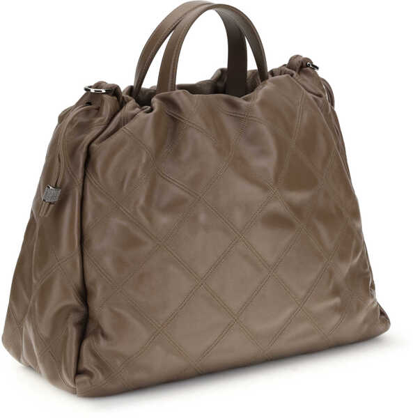 Genti de mana Brunello Cucinelli Large quilted Mellow Handbag TAWNY Femei (BM 19751600) 3
