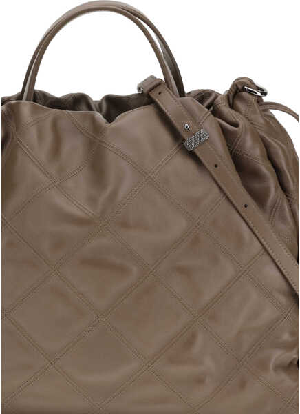 Genti de mana Brunello Cucinelli Large quilted Mellow Handbag TAWNY Femei (BM 19751600) 4