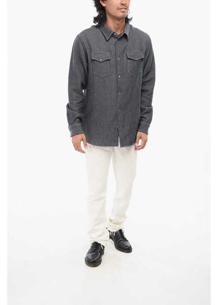 Camasi casual GODS TRUE CASHMERE Denim-Effect Cashmere-Blend Shirt Blue Barbati (BM 19751759) 4