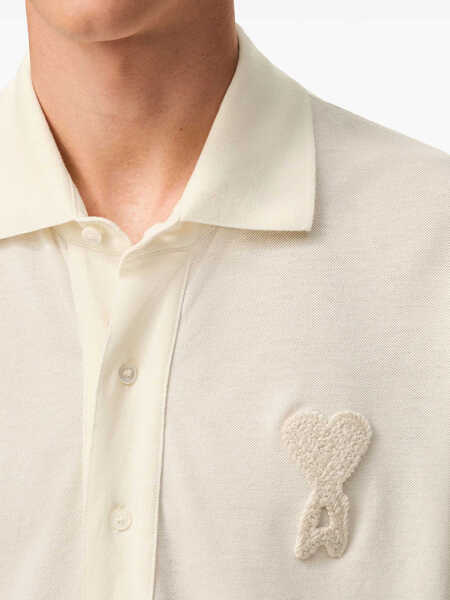 Tricouri Polo AMI Paris Cotton Piqu Polo CREAM Barbati (BM 19751831) 3