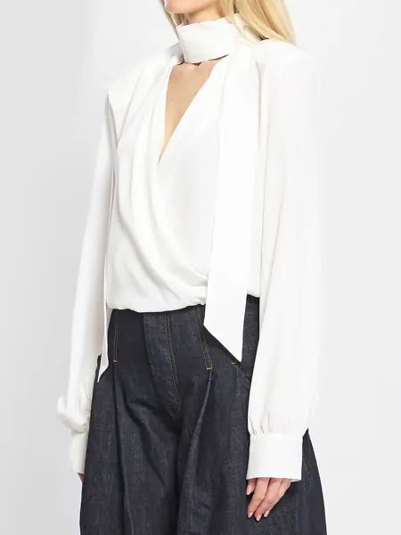 Camasi FEDERICA TOSI Blusa Incrociata Con Sciarpina WHITE Femei (BM 19751837) 2