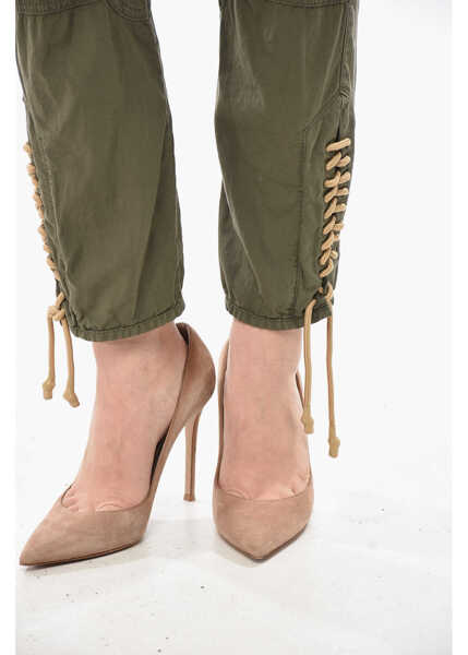 Pantaloni casual DSQUARED2 Stretch Cotton Cargo Pants With Lace-Up Detail Green Femei (BM 19752053) 2