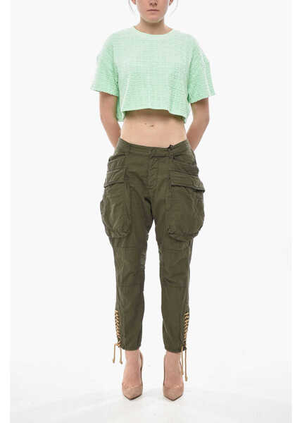 Pantaloni casual DSQUARED2 Stretch Cotton Cargo Pants With Lace-Up Detail Green Femei (BM 19752053) 3