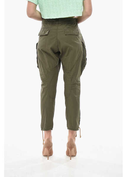 Pantaloni casual DSQUARED2 Stretch Cotton Cargo Pants With Lace-Up Detail Green Femei (BM 19752053) 4