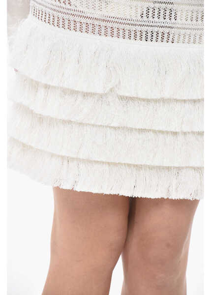 Fuste scurte Givenchy Crochet-Fabric Midi Skirt With Fringe White Femei (BM 19752062) 3
