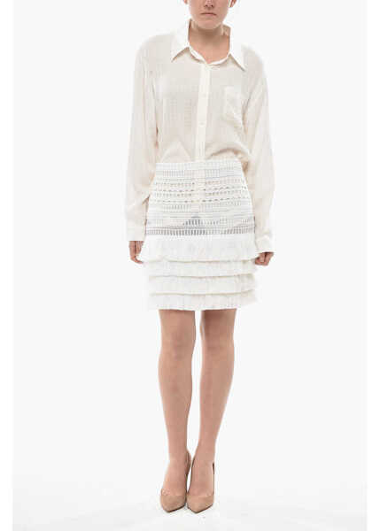 Fuste scurte Givenchy Crochet-Fabric Midi Skirt With Fringe White Femei (BM 19752062) 4