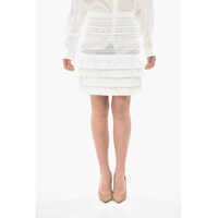 Fuste scurte Crochet-Fabric Midi Skirt With Fringe Femei