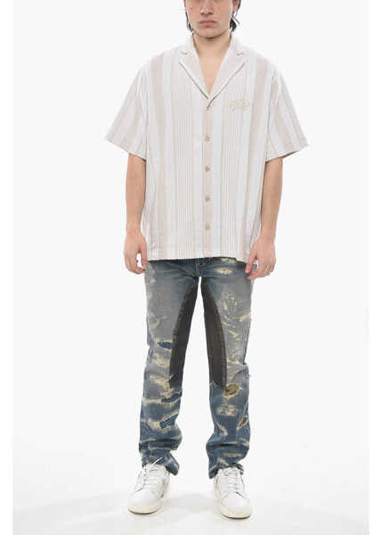 Camasi casual Givenchy Terry Short-Sleeve Shirt With Bayadere Pattern Beige Barbati (BM 19752086) 4