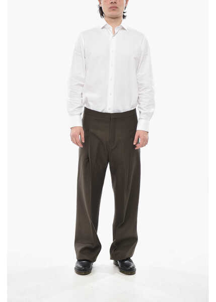 Pantaloni casual Givenchy Straight-Fit Wool-Twill Trousers With Single Pleat Military Green Barbati (BM 19752098) 4