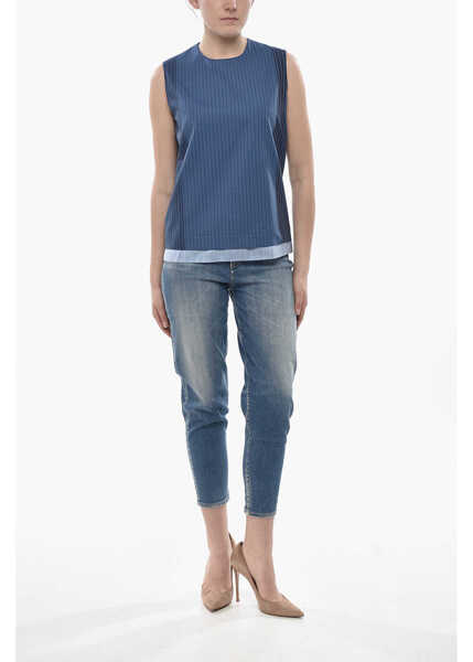 Bluze Marni Pinstriped Virgin-Wool Top With Back Zip Blue Femei (BM 19752101) 4