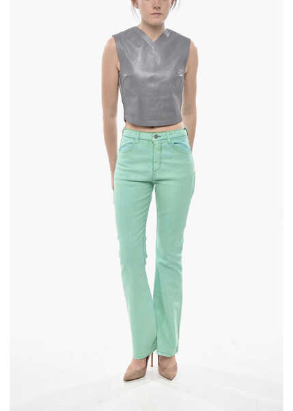 Pantaloni casual Marni Coated Cotton Bootcut Trousers Garment Green Femei (BM 19752122) 4