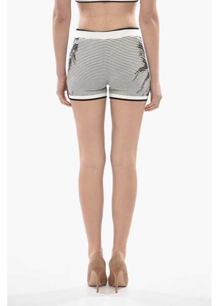 Pantaloni scurti Palm Angels Knit Shorts Blurred Palm With Elastic Waist Black & White Femei (BM 19752125) 2