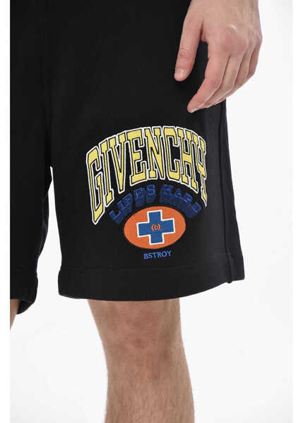 Pantaloni scurti Givenchy Brushed Cotton Shorts Lifes Hard With Embroidery Black Barbati (BM 19752134) 3