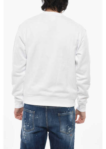 Hanorace DSQUARED2 Brushed Cotton Crew Neck Sweatshirt With Contrast Print Black & White Barbati (BM 19752143) 2