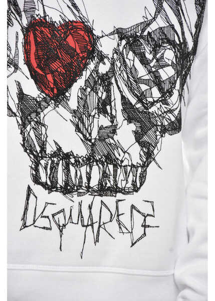 Hanorace DSQUARED2 Brushed Cotton Crew Neck Sweatshirt With Contrast Print Black & White Barbati (BM 19752143) 3