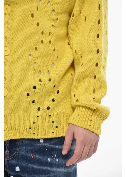 Cardigane Givenchy Alpaca-Blend Cardigan With Openwork Design Yellow Barbati (BM 19752152) 3