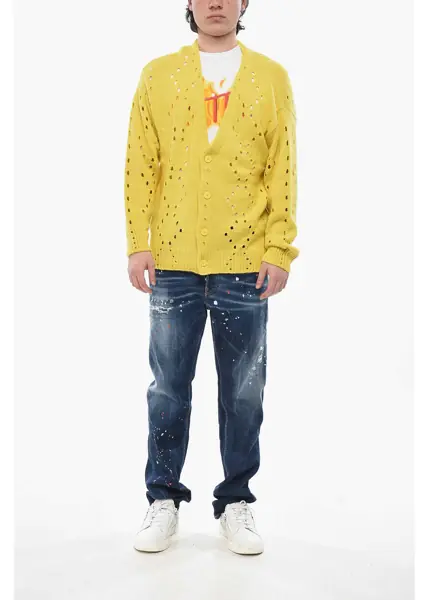 Cardigane Givenchy Alpaca-Blend Cardigan With Openwork Design Yellow Barbati (BM 19752152) 4