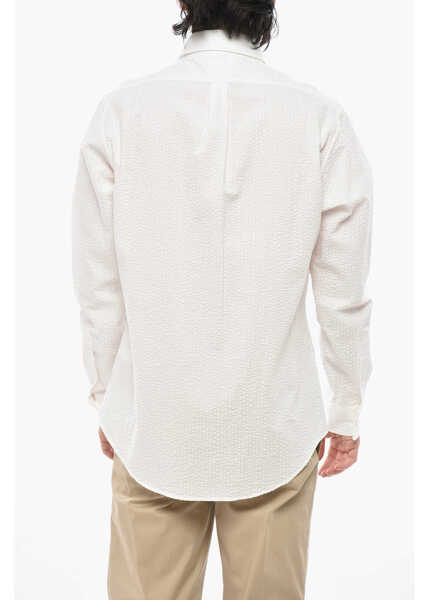 Camasi casual Givenchy Textured Cotton Button-Down Shirt White Barbati (BM 19752155) 2