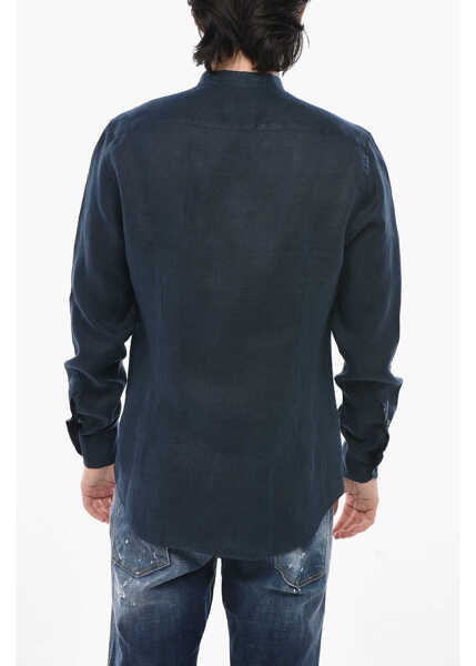 Camasi casual CORNELIANI Circle Solid Linen Shirt With Korean Collar Blue Barbati (BM 19752164) 2