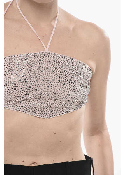 Sutiene DSQUARED2 Bandeau Bikini Top With All-Over Crystals Pink Femei (BM 19752170) 3