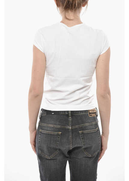 Tricouri Diesel Crewneck T-Shirt T-Angie-Out In Solid Color With Silver Deta White Femei (BM 19752245) 2