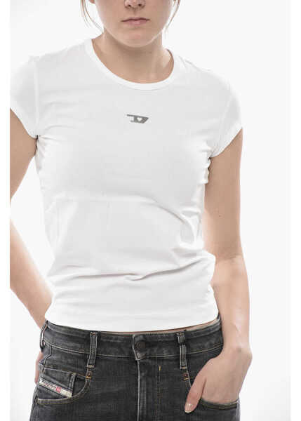 Tricouri Diesel Crewneck T-Shirt T-Angie-Out In Solid Color With Silver Deta White Femei (BM 19752245) 3