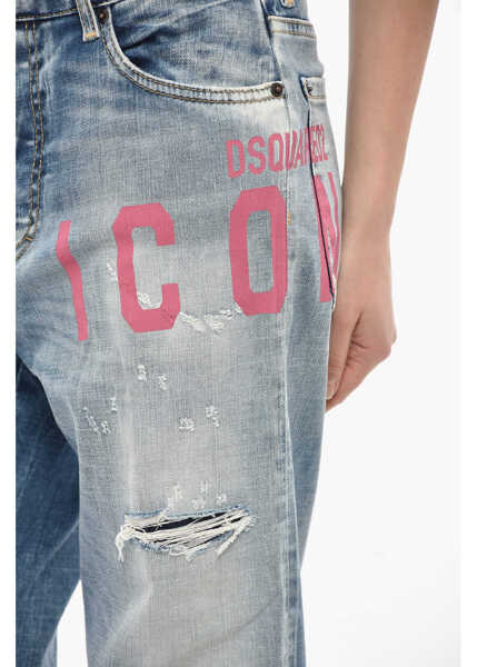 Blugi drepti DSQUARED2 Icon Stretch Denim Jeans Boston With Contrast Logo 19Cm Blue Femei (BM 19752257) 3