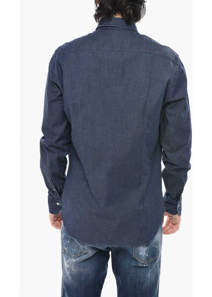 Camasi casual Alessandro Gherardi Stretch Cotton Solid Shirt With French Collar Blue Barbati (BM 19752275) 2