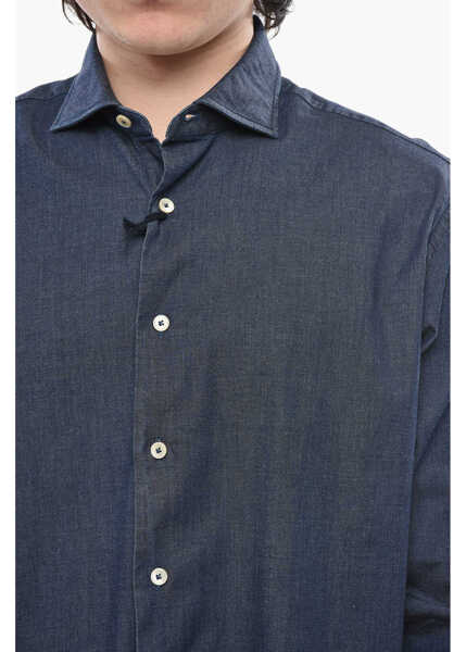 Camasi casual Alessandro Gherardi Stretch Cotton Solid Shirt With French Collar Blue Barbati (BM 19752275) 3