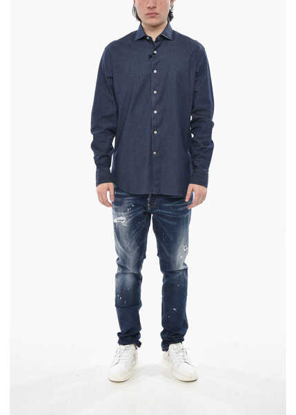 Camasi casual Alessandro Gherardi Stretch Cotton Solid Shirt With French Collar Blue Barbati (BM 19752275) 4