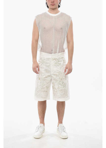 Pantaloni scurti Givenchy Cotton Shorts With All-Over Embroidery White Barbati (BM 19752287) 4